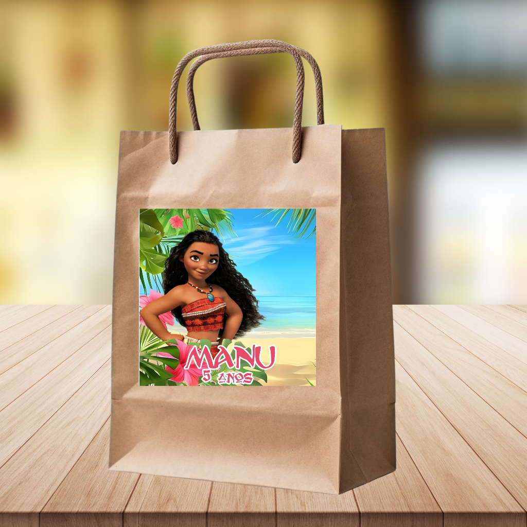 Kit Adesivos para sacola kraft 10 x10 personalizado tema MOANA