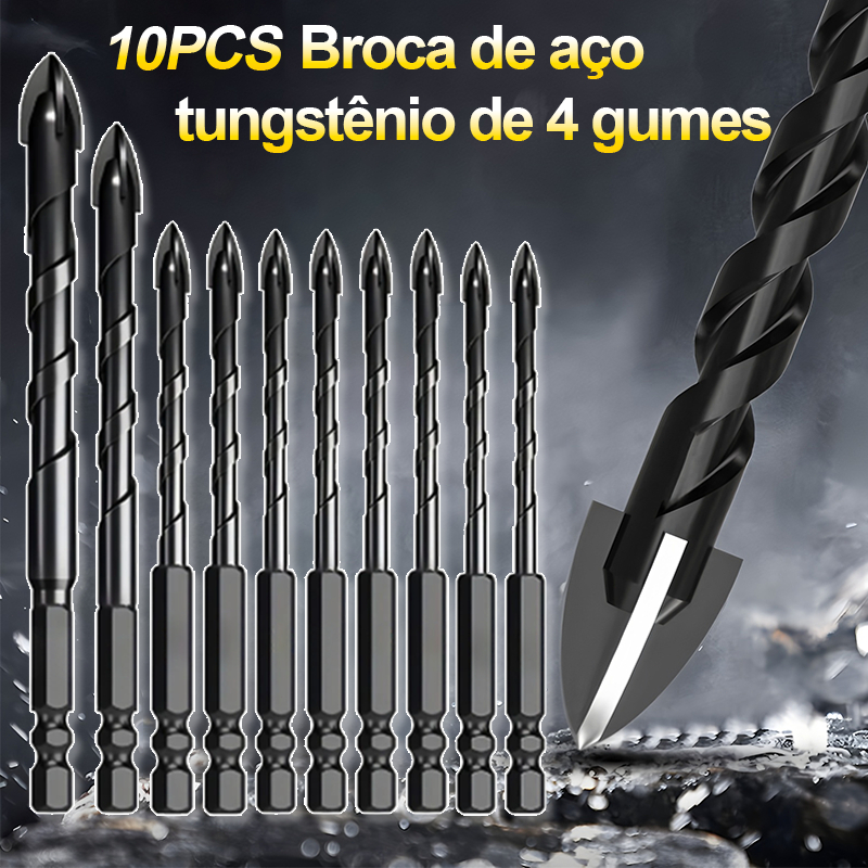 Kit 10 Brocas de carboneto Triangular Titânio Profissionais 3/16-1/2 De Para  Fura Tudo