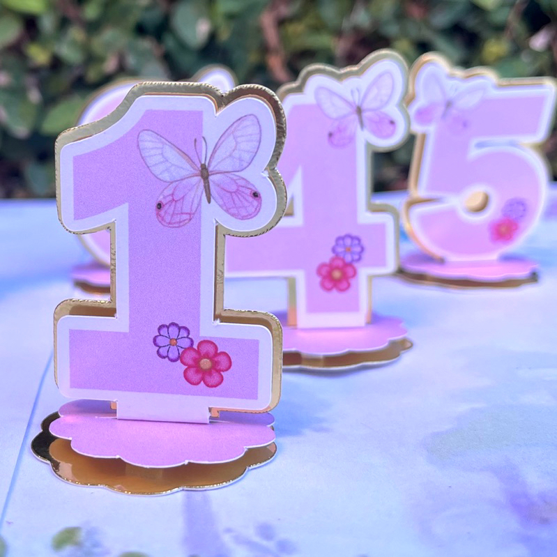 Aplique Número 3D Borboleta Jardim Encantado Rosa com Dourado em pé 5cm TODOS OS TEMAS- ENVIO RÁPIDO em Oferta na Shopee