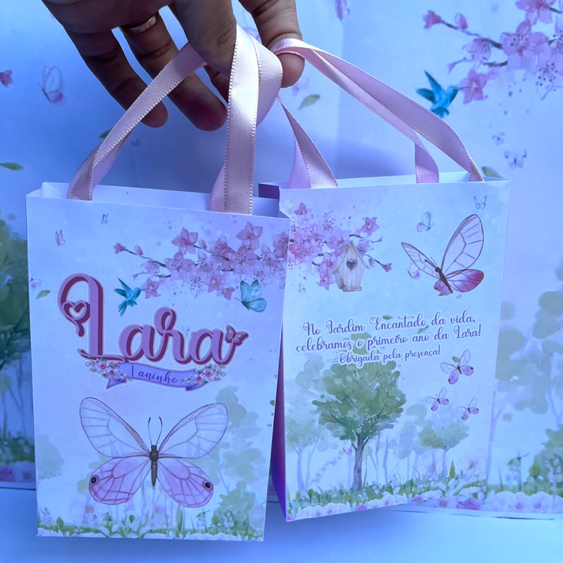 Kit Sacolinha Personalizada Jardim Encantado Jardim das Borboletas – Lembrancinha Festa Infantil