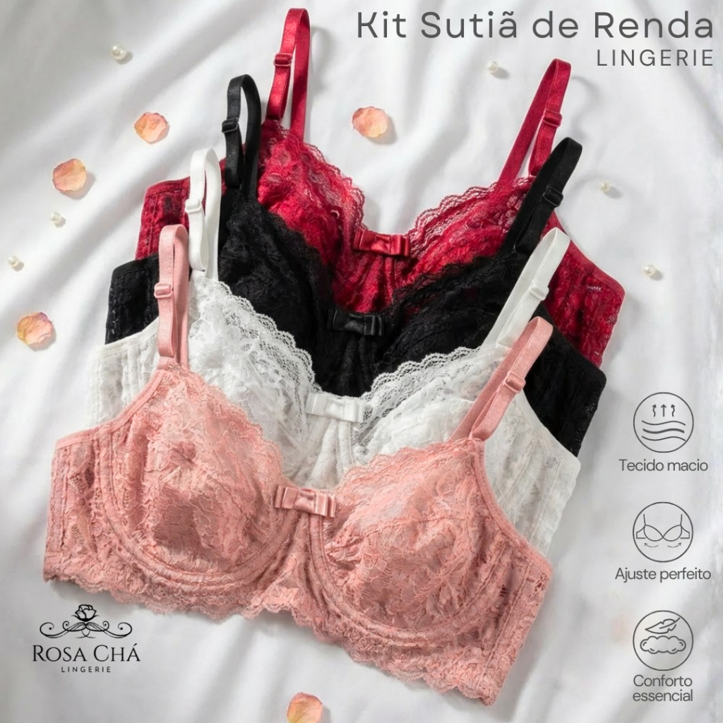 Sutiã de Renda Sexy Sem Bojo Com Aro Lingerie Sensual Sutian Premium com Alça Regulável em Oferta na Shopee