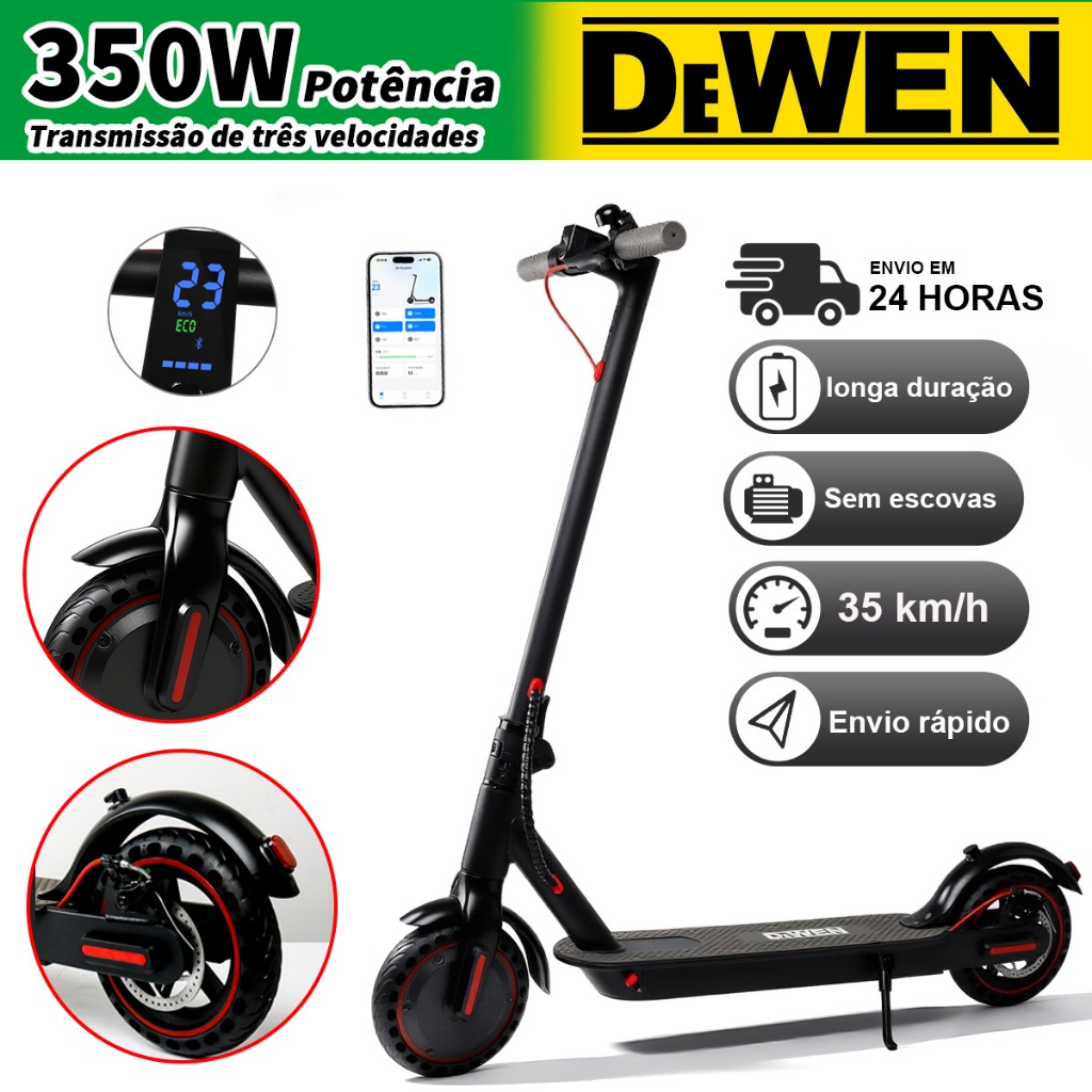 Patinete Elétrico Scooter Para Adultos 350W Velocidade Máxima de 35KM/H Capacidade de App ...