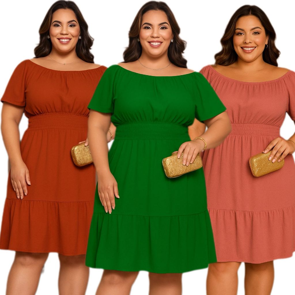 Vestido Curto Feminino Plus Size 44 AO 52 Ciganinha Ombro a Ombro Tecido Duna ENTREGA RAPIDA em Oferta na Shopee