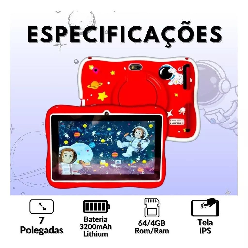 Tablet Infantil Kids 7 Polegada com wifi bluetooth Android Super Resistente Smart fang