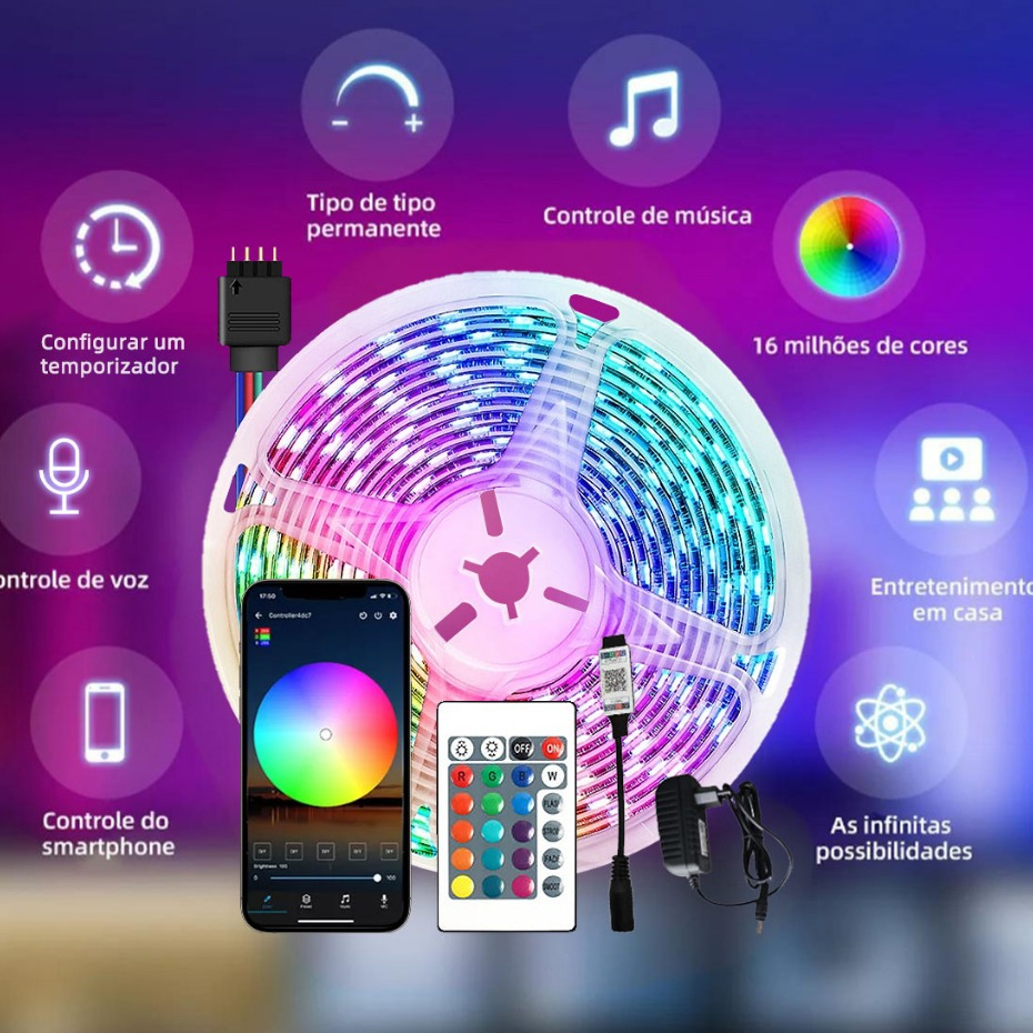 Fita De LED 5050 Super RGB 5M-15M Com APP Controle &24 Key IR Controle Piscando Com A Música Decoração De Natal E Bivolt