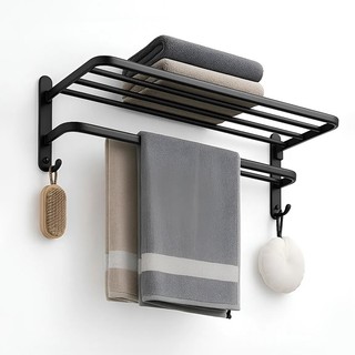 Porta Toalha Toalheiro Suporte Banheiro 60cm Duplo Aço Inox Premium Retratil 90° Sem adesivos