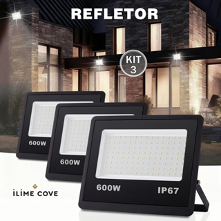Kit 3 Refletor LED 600W Holofote Bivolt Super Brilhante Econômico com IP67 à Prova d'Água Externas em Oferta na Shopee