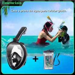 Kit Máscara à Prova d'Água Snorkeling/Mergulho +Óculos Silicone Máscara De Mergulho Snorkel Full Face+Celular case