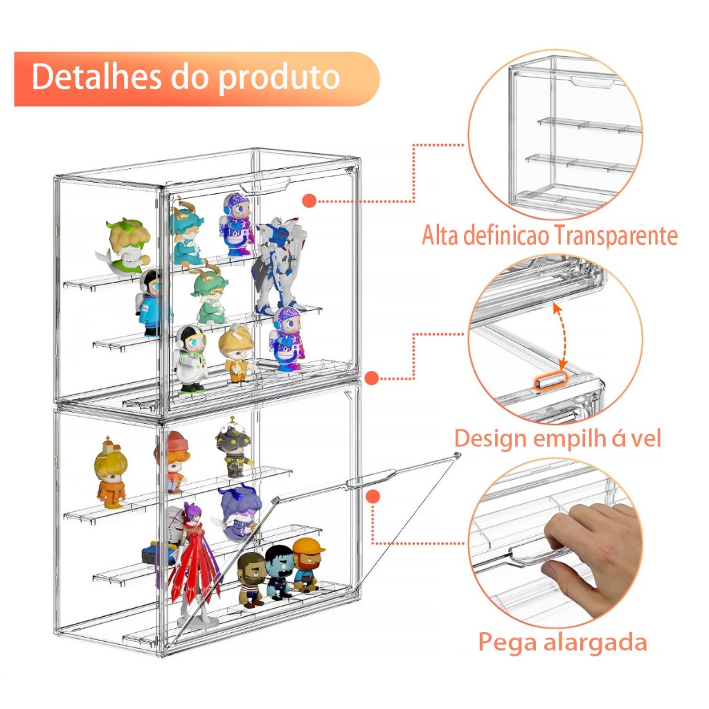 Caixa de Exposição Acrílica para Colecionáveis Transparente e Antipoeira Design Aprimorado