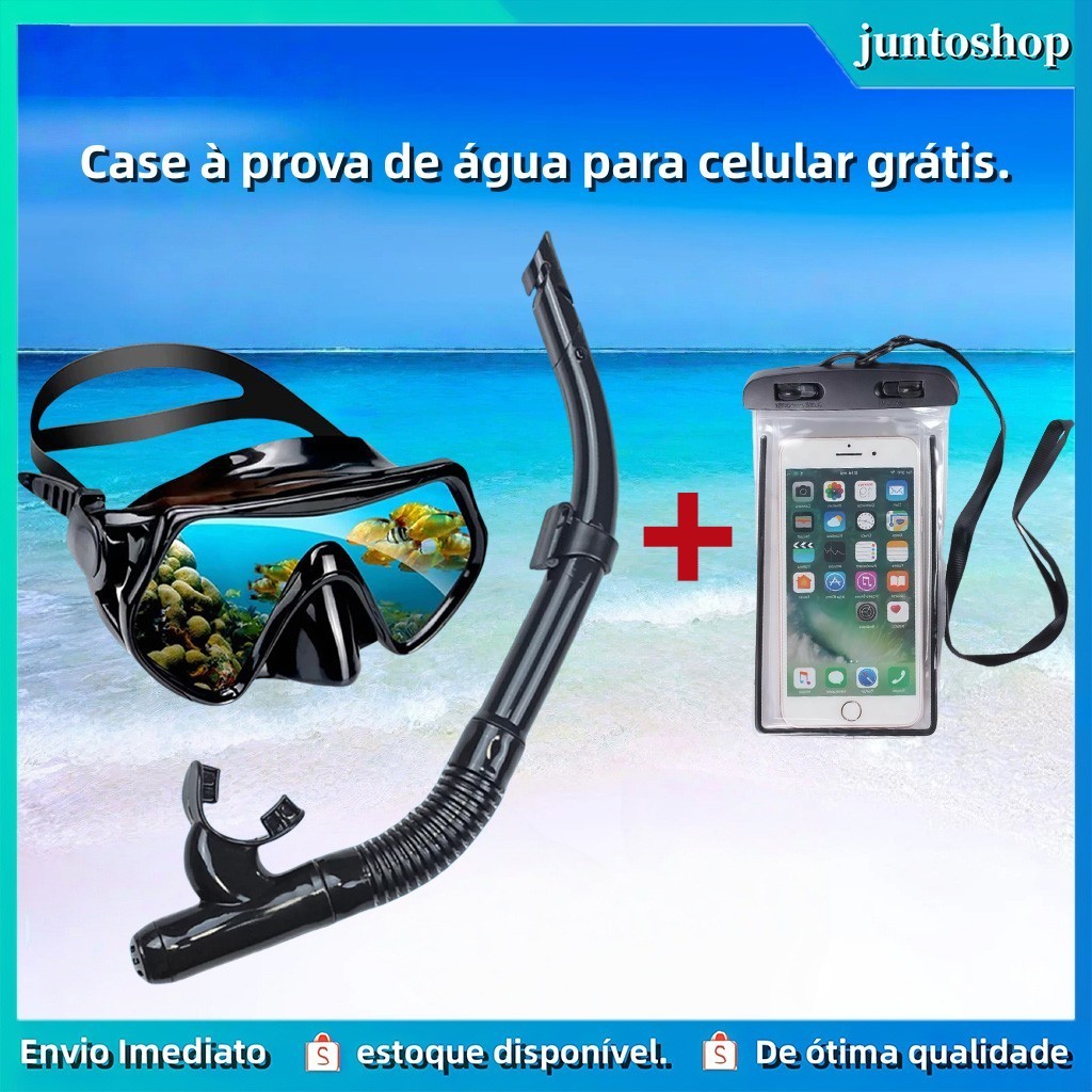 juntoshop>>>Kit Máscaras De Mergulho Profissional Adulto Anti-Embaçamento Para Natação Mergulho+Celular case