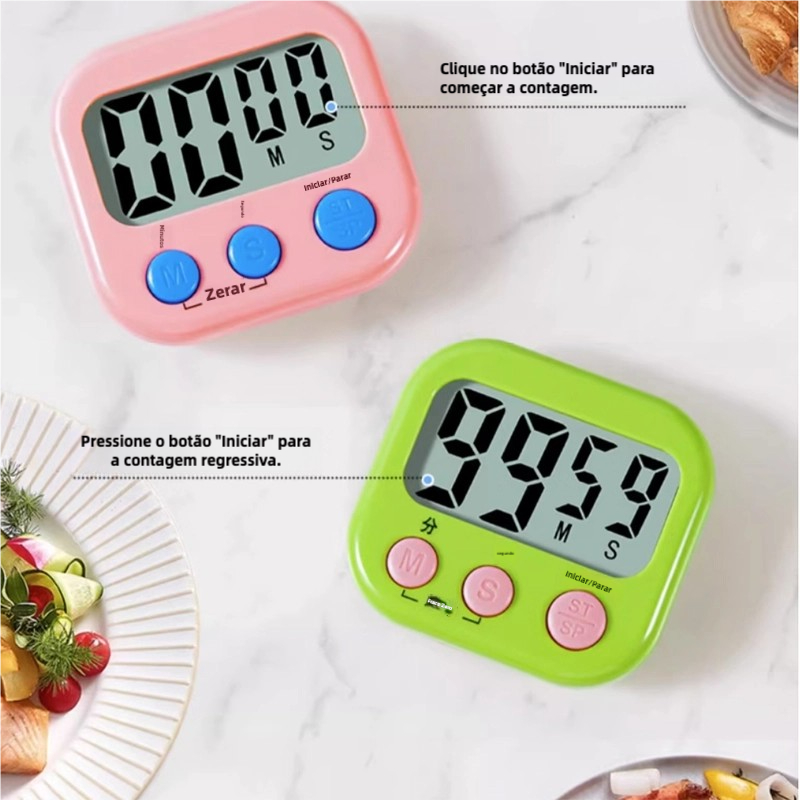 Cronômetro Digital Temporizador - Timer de Cozinha com Alarme para Estudo Prático em Oferta na Shopee