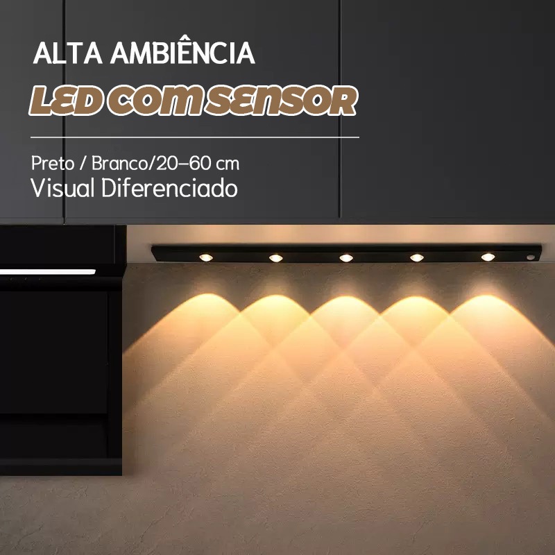 Kit 2 Luz LED Sem Fio 20–60cm com Sensor de Movimento USB Recarregável para Guarda-Roupa e Quarto Instalação Fácil