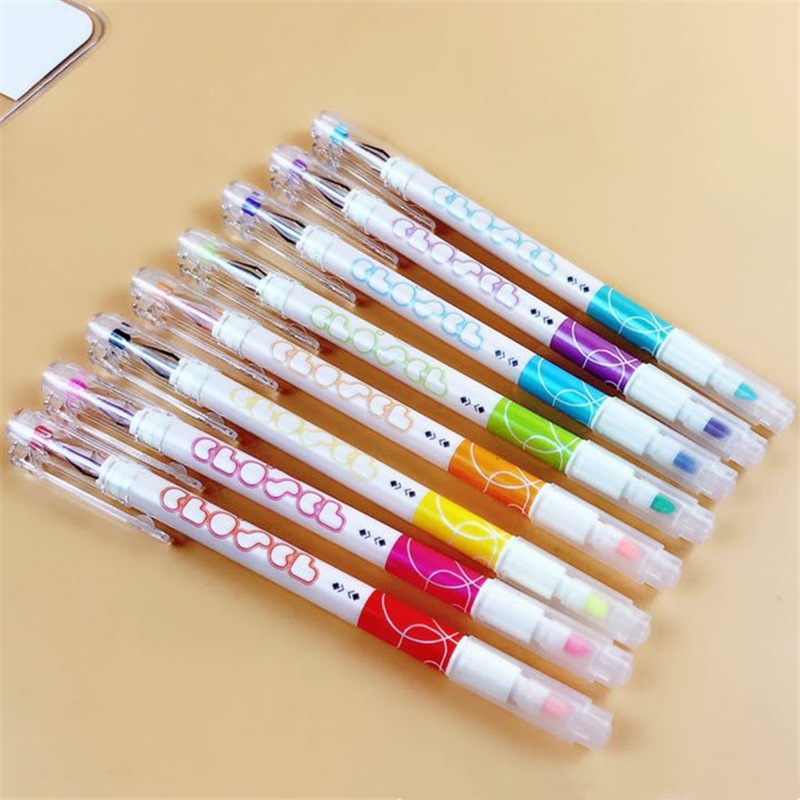 Kit Completo 8 Canetas 0.5mm Tubo Cheio Marca Texto Dupla Ponta Presente Escolar