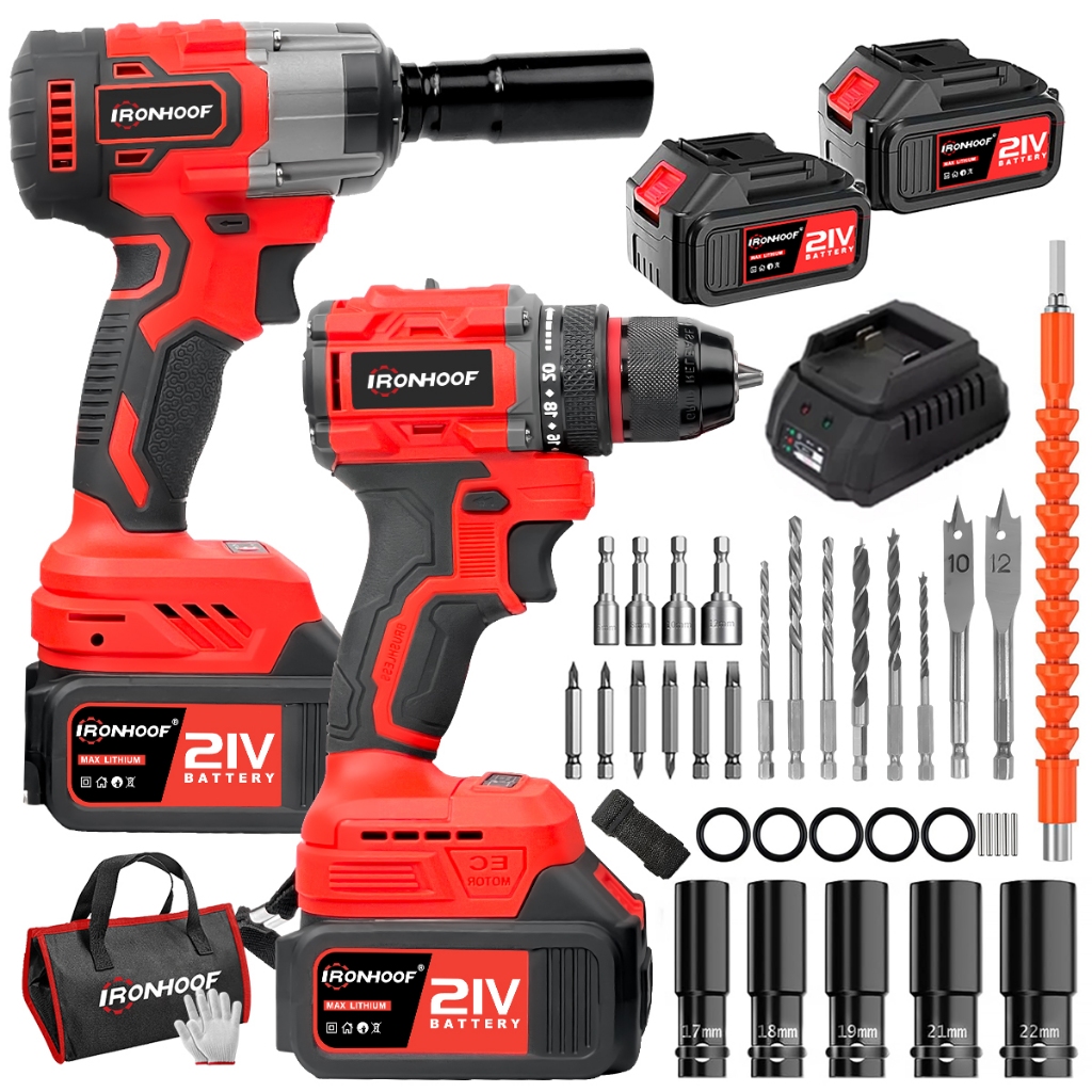Kit 2 Chave De Impacto Profissional Parafusadeira Furadeira Brushless 2 Bateria