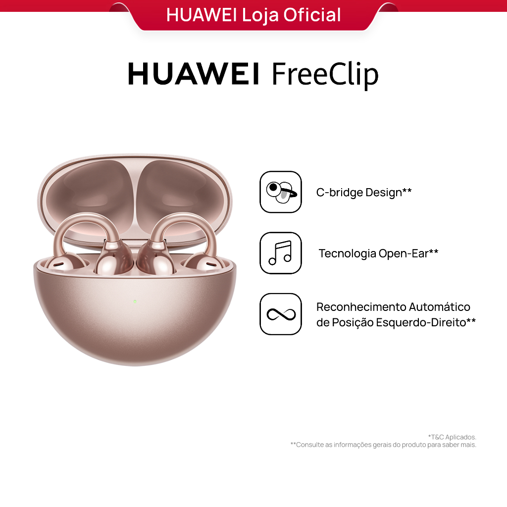 HUAWEI FreeClip | Fone de Ouvido Bluetooth Sem Fio | C-bridge Design | Tecnologia Open-Ear em Oferta na Shopee