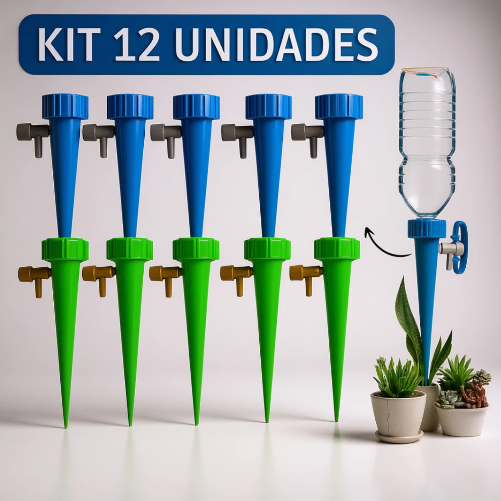 Kit 12/24 Gotejador para Plantas Irrigador Água Acoplável em Garrafa Pet Regador Automático Jardim Dosador Vaso