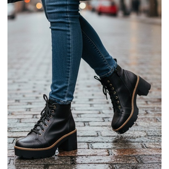 Bota Coturno Preta Salto Bloco 8cm com Plataforma – Estilosa, Confortável e Versátil Bellatotti Verona Nero