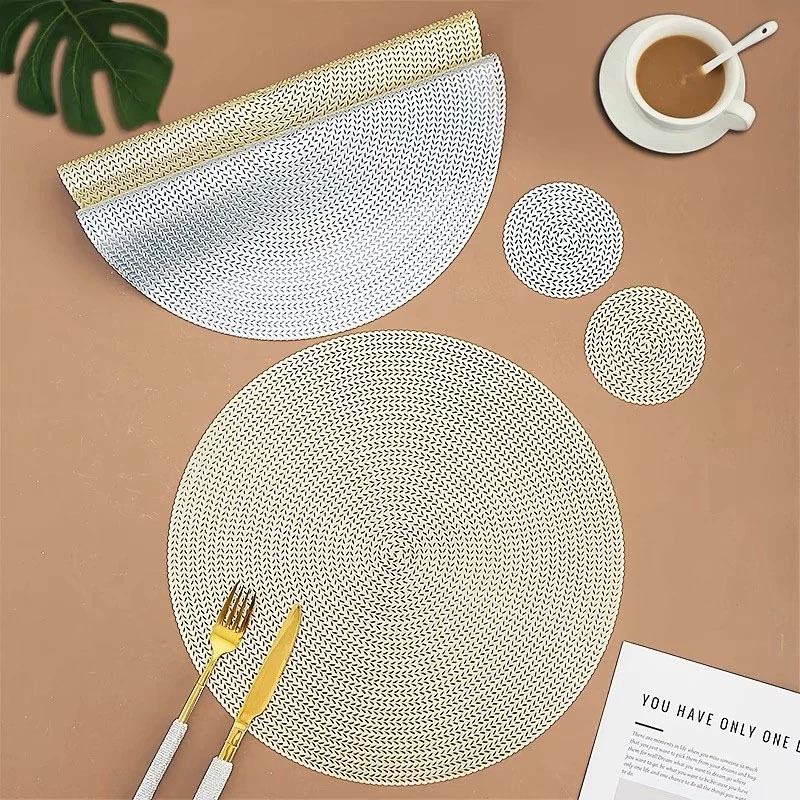 Kit 10 Peças Jogo Americano Redondo Cozinha Jantar Jogo americano dourado — imagem 2 de 2