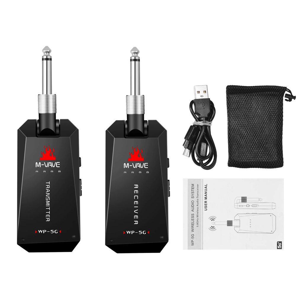 M-VAVE WP-5G Sistema sem fio para guitarra 5,8G Transmissor e receptor de áudio sem fio recarregável para amplificador