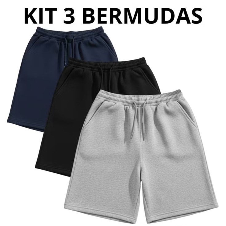 kit 3 bermuda shorts moletom masculino academia com cordão mauricinho shorts praia do P ao GG casual em Oferta na Shopee