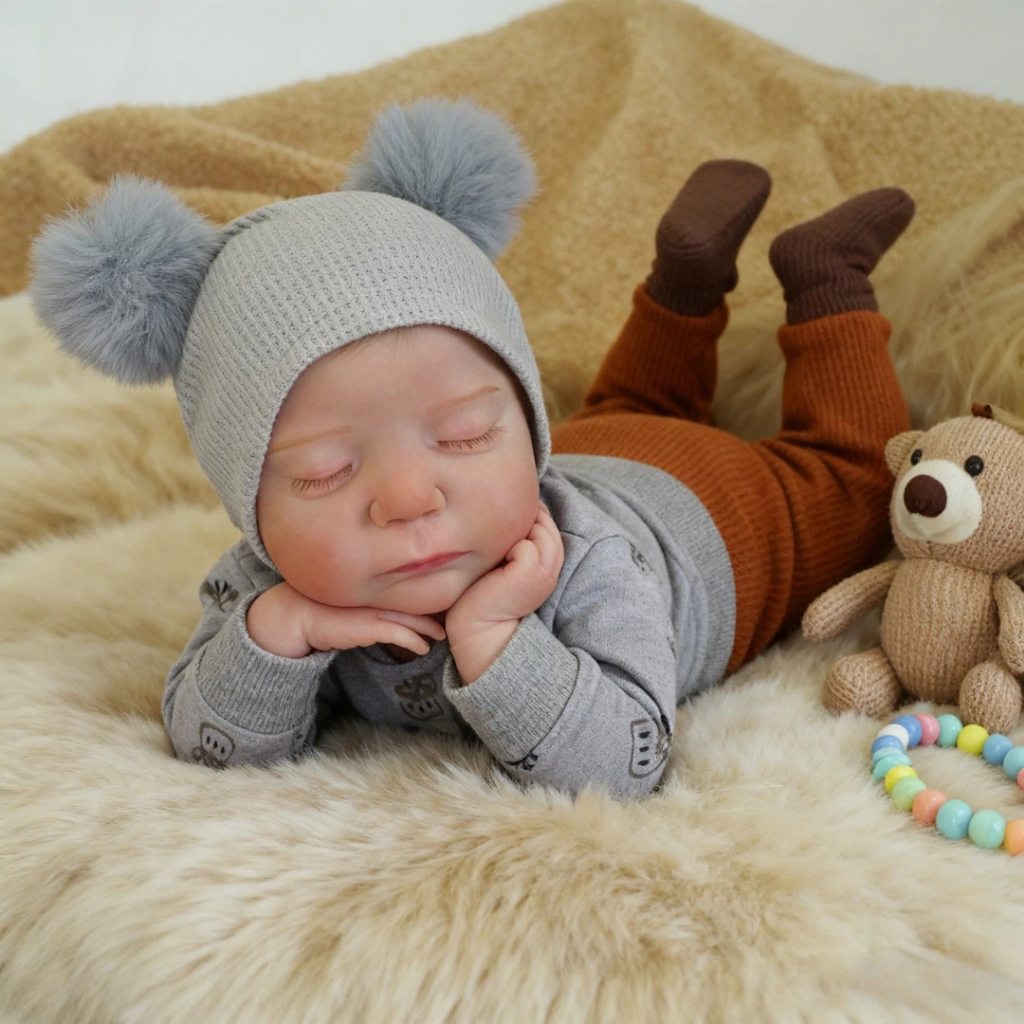 Bebê Reborn Menino SIlicone 48cm Boneco Olho fechado Pode dar Banho Brastoy · foto 2
