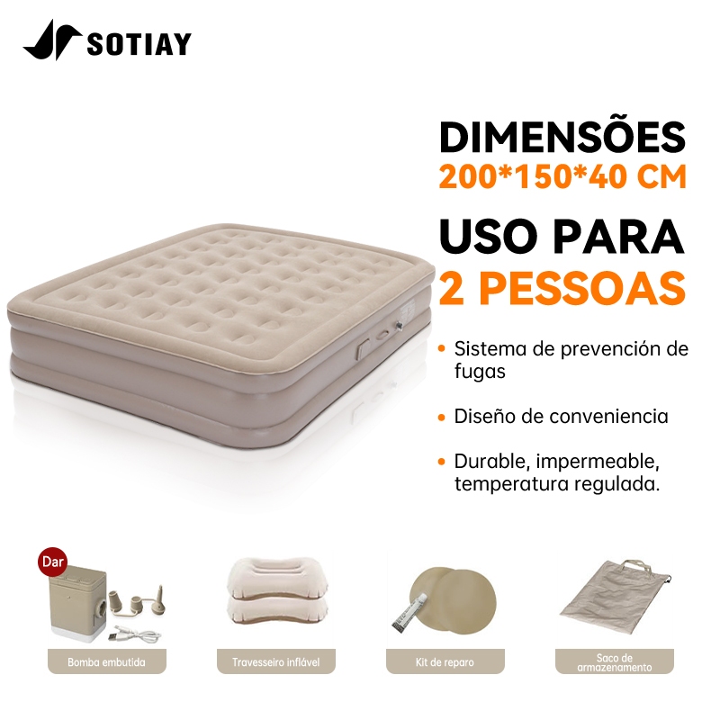 Sotiay Colchão Inflável Casal Queen Vem Com Uma Bomba Inflável De Bateria De Lítio Embutida E Removível 200*150*40cm