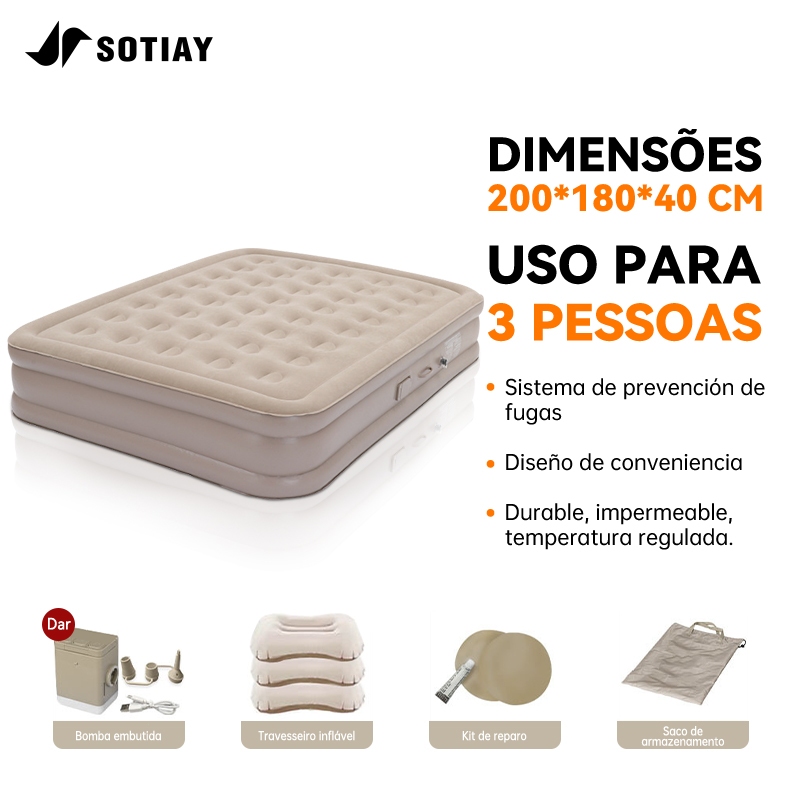 Sotiay Colchão Inflável Casal Queen 200cm x 180cm x 40cm – Altura Extra, Bomba Embutida USB, Portátil Camping e Casa em Oferta na Shopee