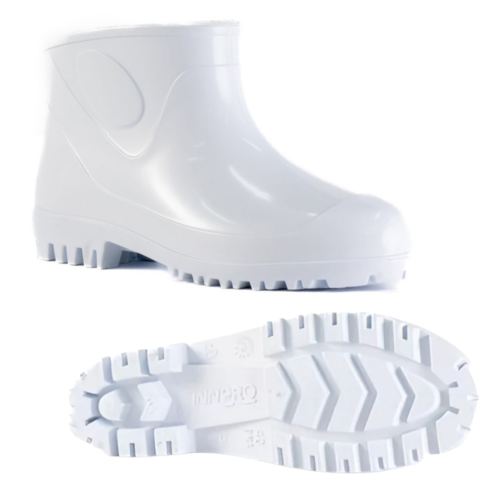 Bota Galocha de PVC Impermeável Antiderrapante Cano Curto Branca para Motoboy, Pesca, Construção e Limpeza Profissional
