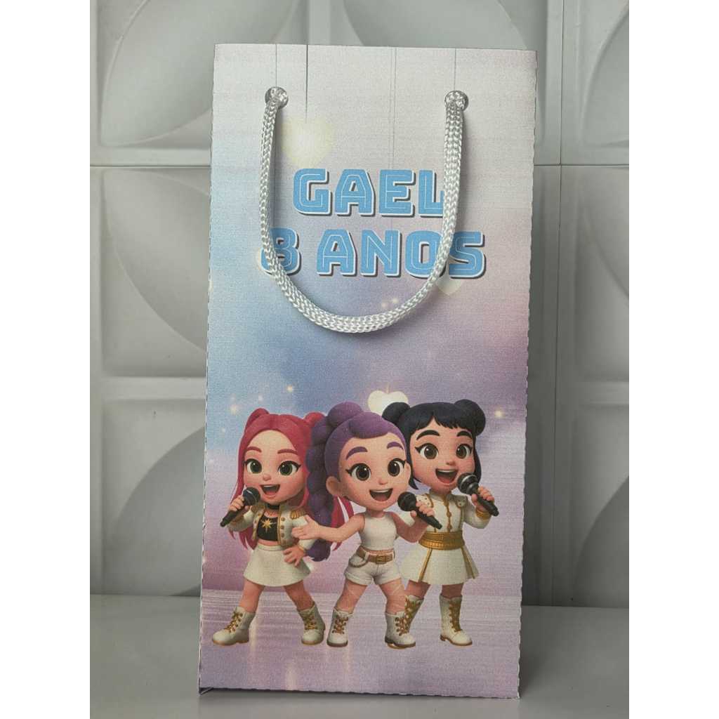 Sacolinhas Personalizadas Guerreiras do KPOP P para Festa Infantil – Com Nome e Idade – Lembrancinha Guerreiras do KPOP