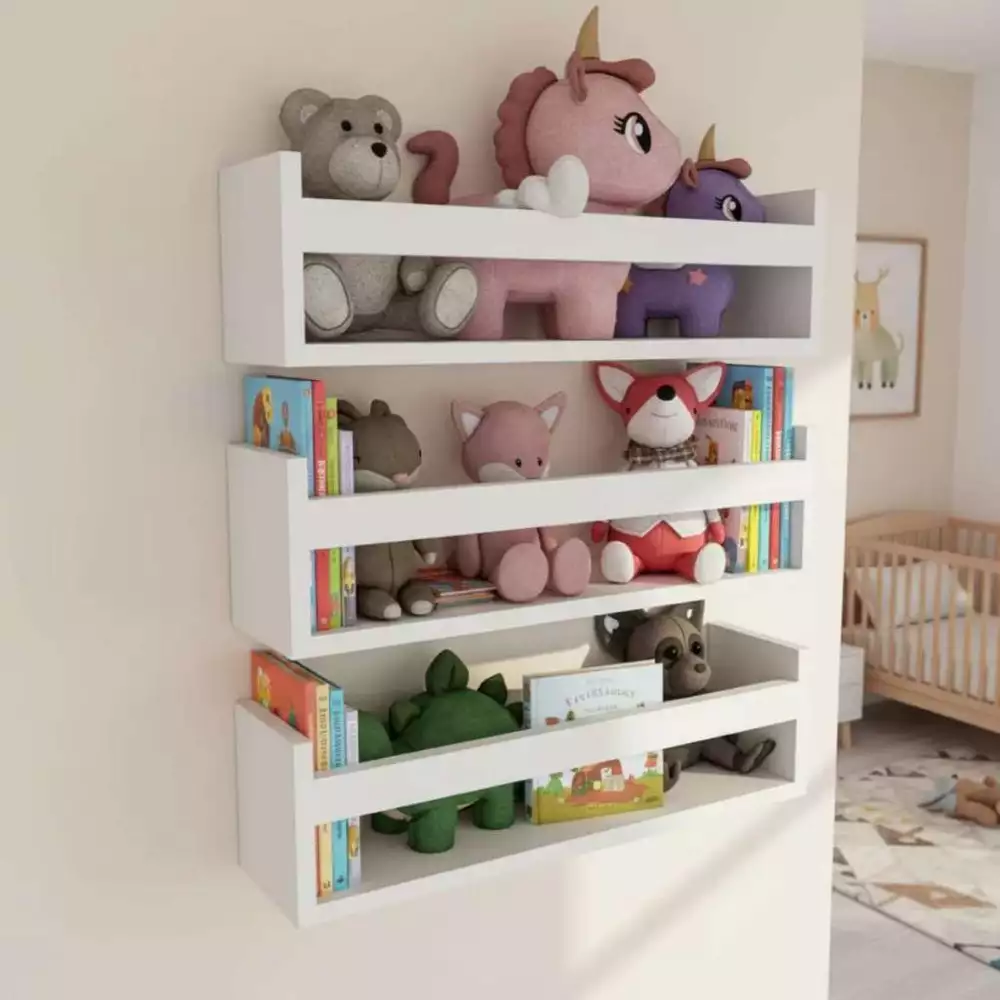 kit 03 Prateleiras MDF Branco Livros Revista Infantil Brinquedos Quarto Nicho 50cm Organização Decorativo