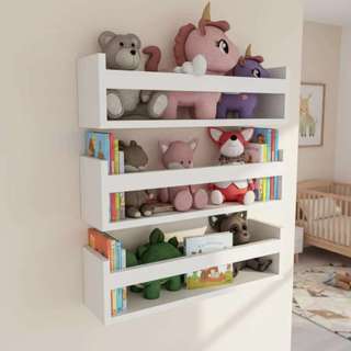 kit 03 Prateleiras MDF Branco Livros Revista Infantil  Brinquedos Quarto Nicho 50cm Organização Decorativo