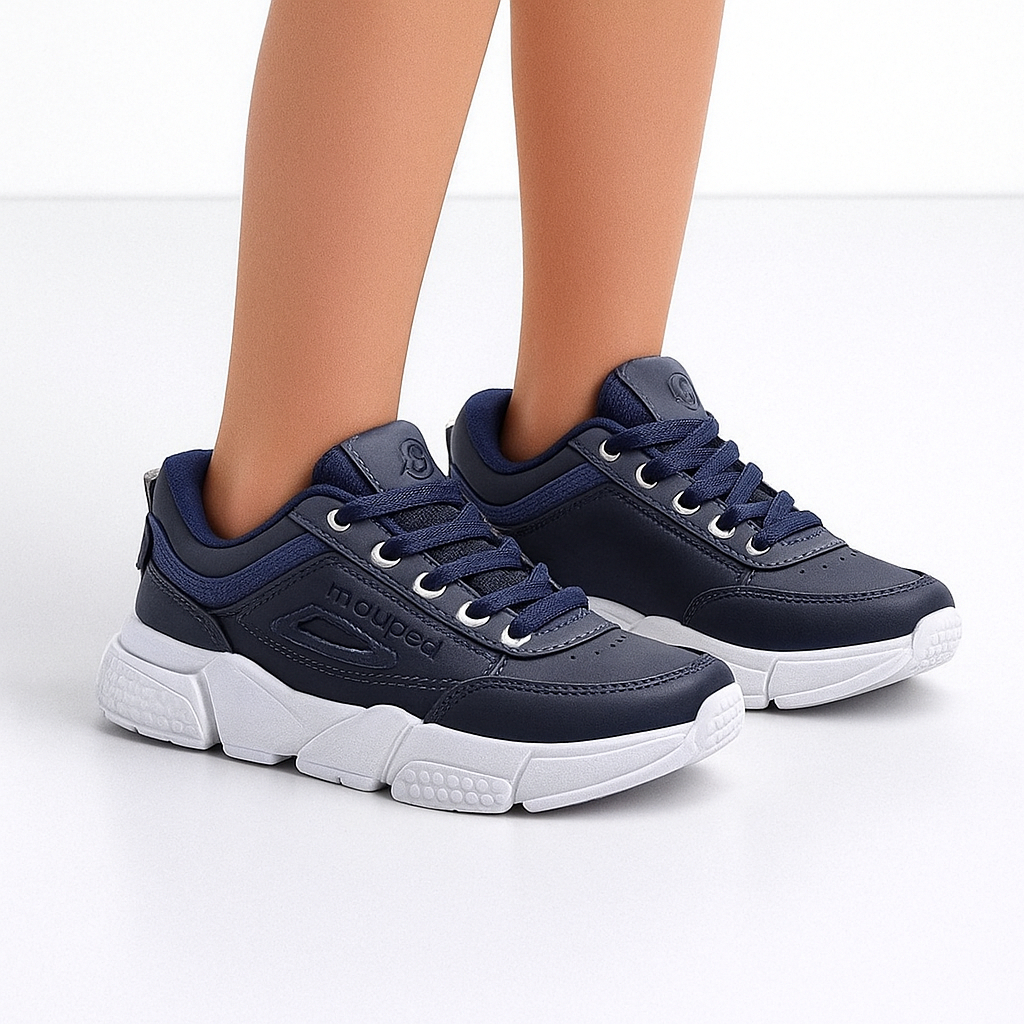 Tênis Infantil Casual Masculino Menino Recortes Escolar Antiderrapante Azul Marinho