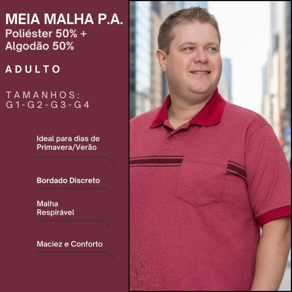 Camisa Gola Polo Plus Size Masculina Malha Flamê Bolso Estampa Frontal Social Casual Essencial