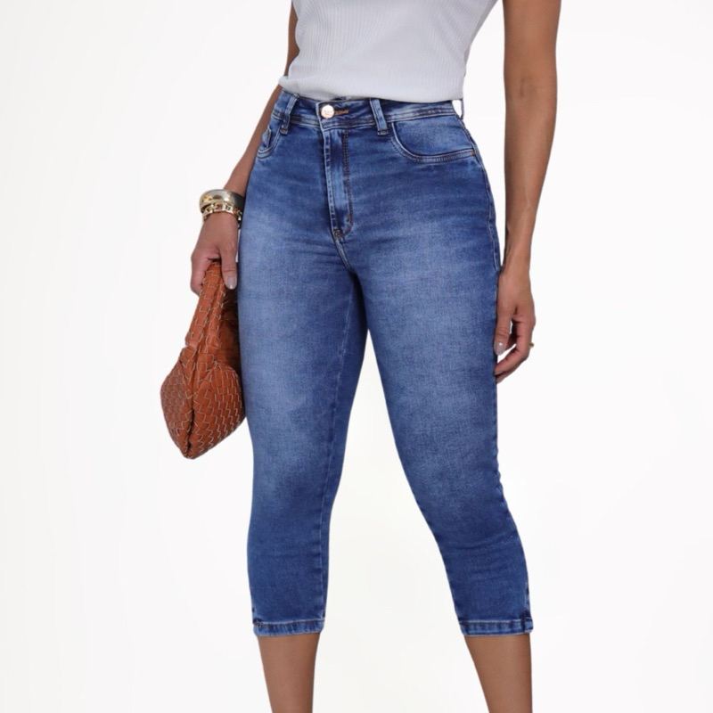 Calça Capri Skinny Modeladora Feminina | Ultra Conforto | Jeans Alta Elasticidade Fashion Carmen Jeans