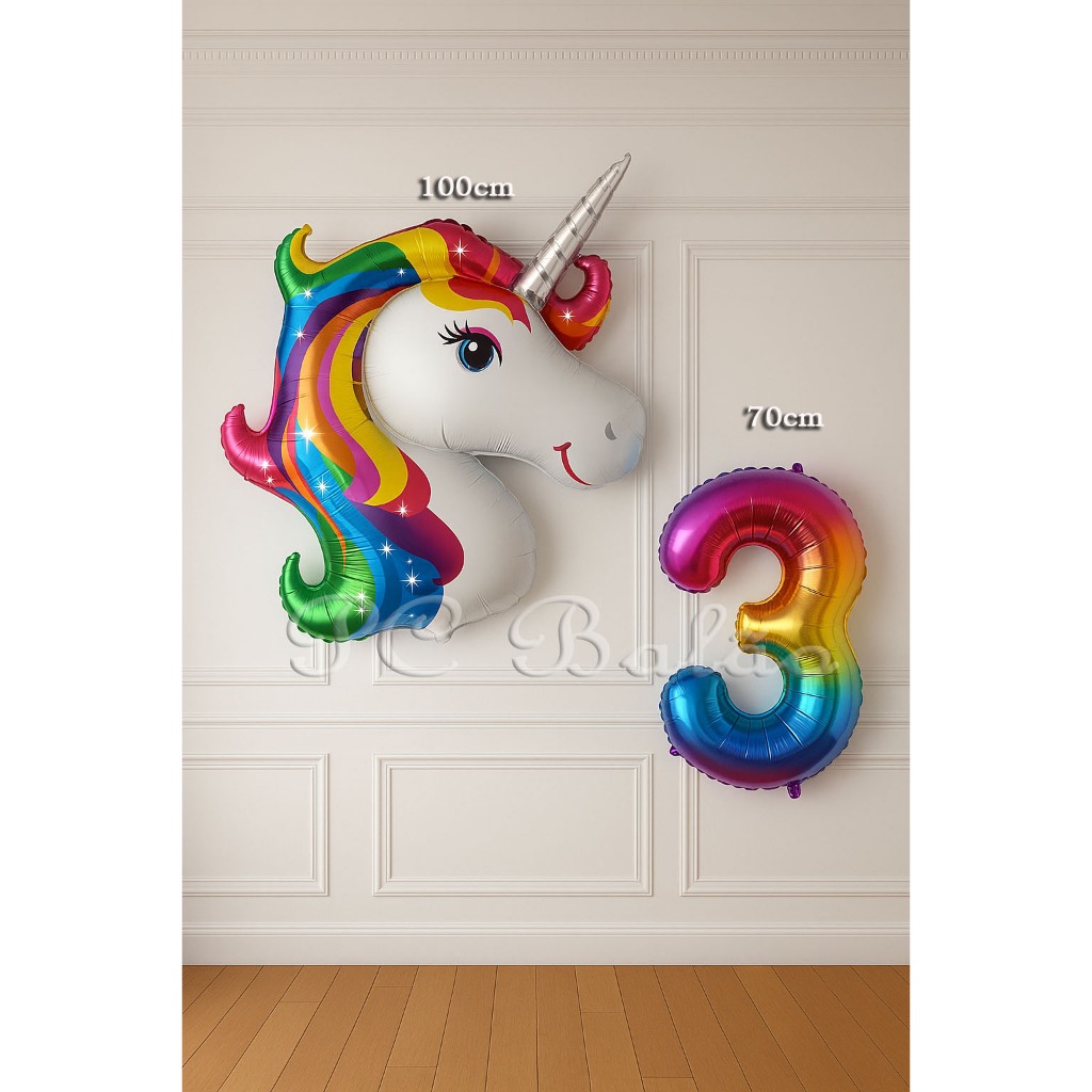 Kit Balão Metalizado 1 Unicórnio GRANDE 100CM + 1 Número 70cm COLORIDO ARCO - ÍRIS ANIVERSÁRIO em Oferta na Shopee