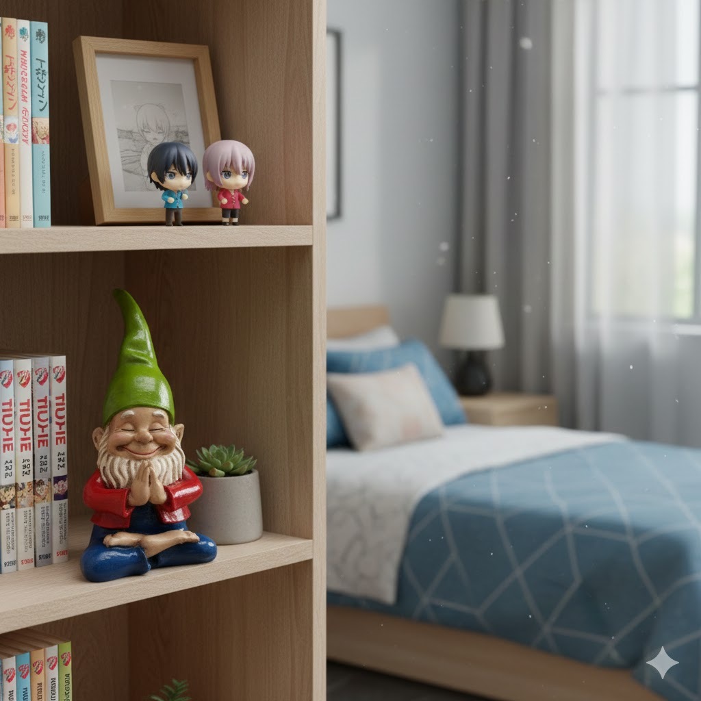 Duende Gnomo da Sorte em Resina 17cm Mini Estátua Meditando Decoração Jardim