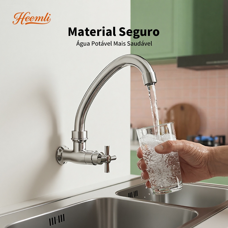Heemli Torneira de Cozinha Monocomando para Parede com Tubo Curvo - Água Fria, ABS, Cromado e Aerador Economizador em Oferta na Shopee