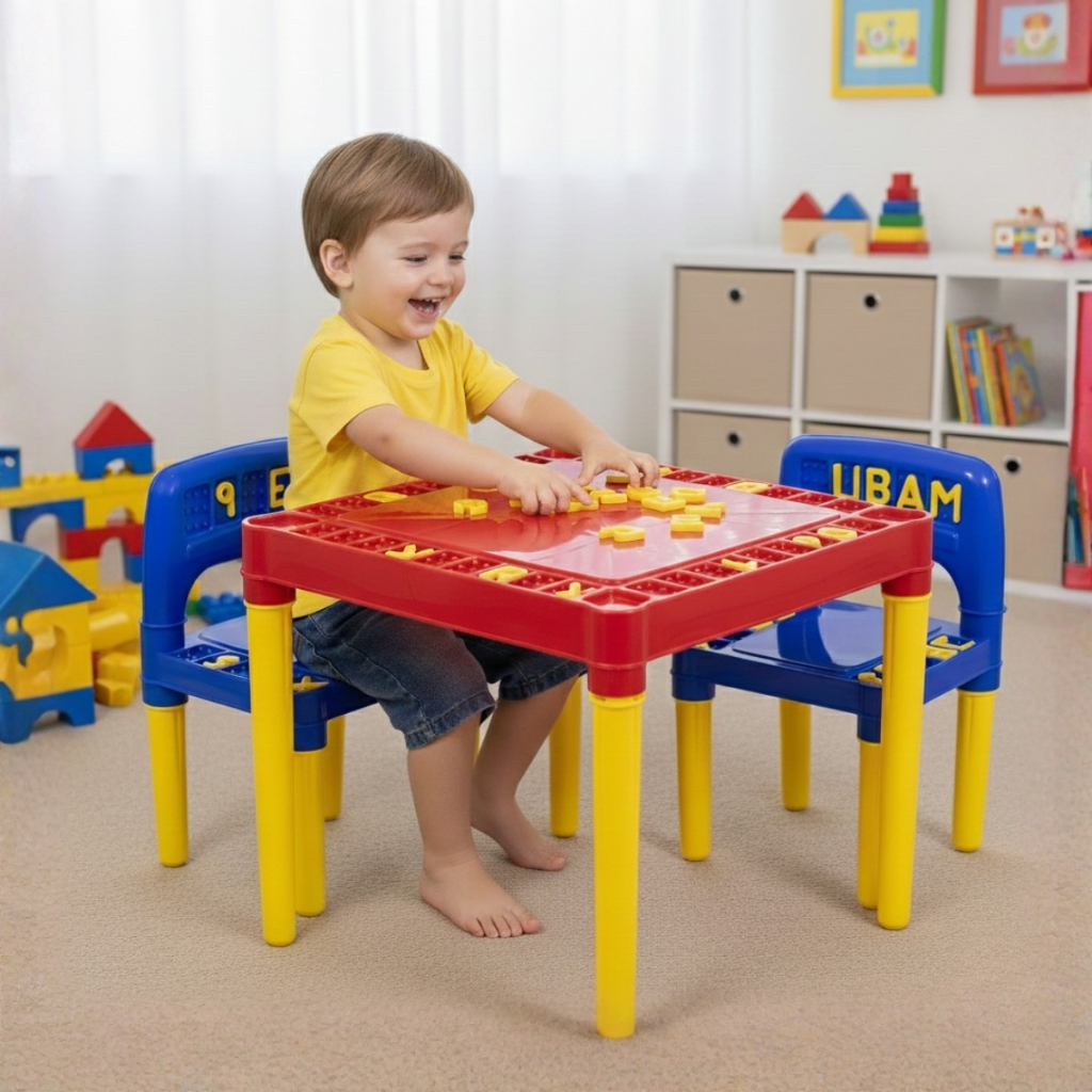 Mesa Mesinha Infantil 2 Cadeiras Educativa Com Letras para Criança Menino e Menina Tritec