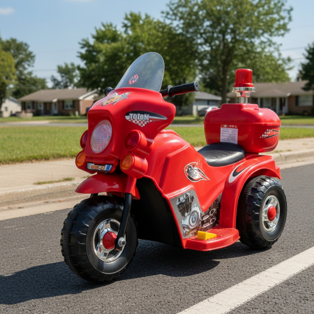 Moto Motinha Elétrica Infantil Com Som, Luz, Sirene e Retrovisor de Polícia e Baú Brinq Kids