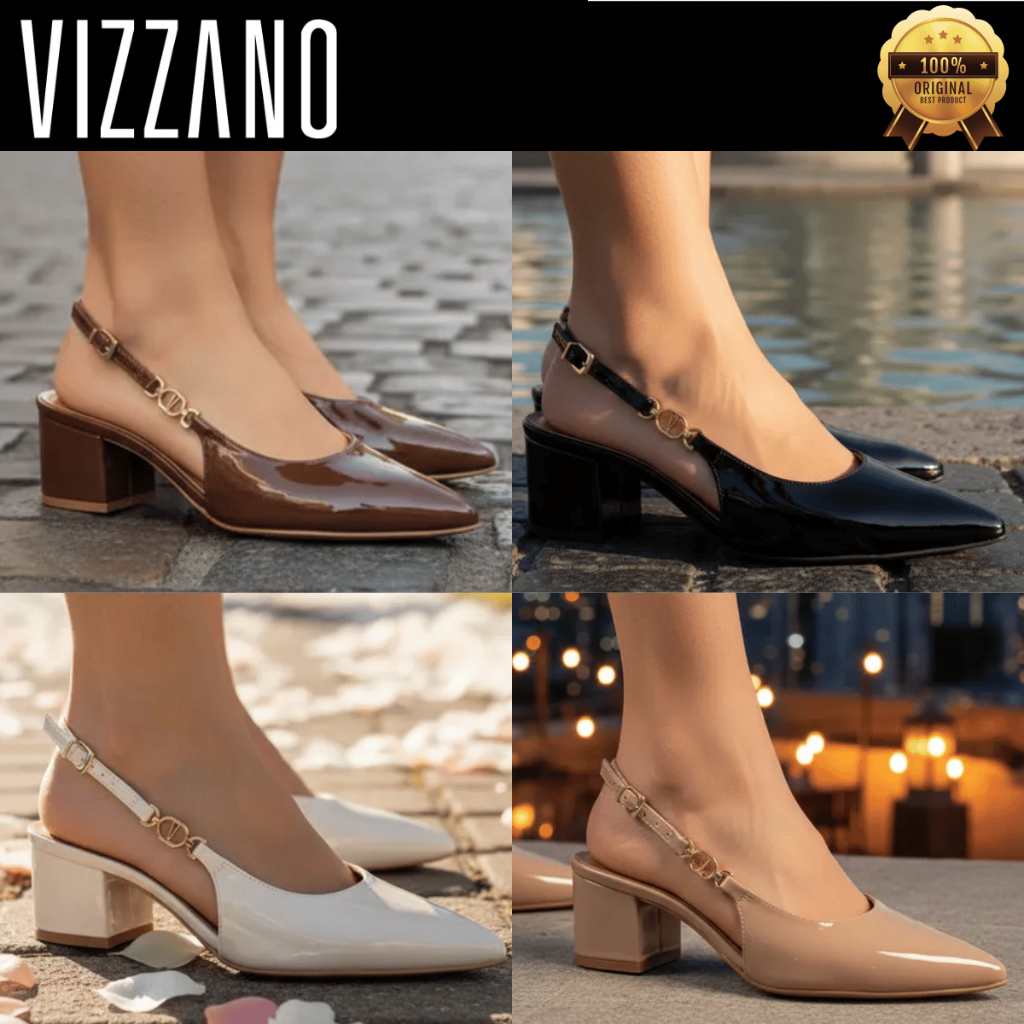 Scarpin Vizzano Feminino Slingback Salto Grosso Baixo Fino Detalhe Metalizado Confortável Original