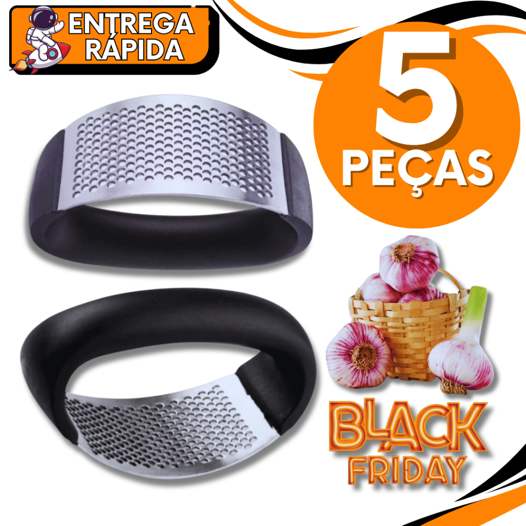 Conjunto Kit 05 Peças Espremedor Amassador de Alho em Aço Inoxidável Utilidades