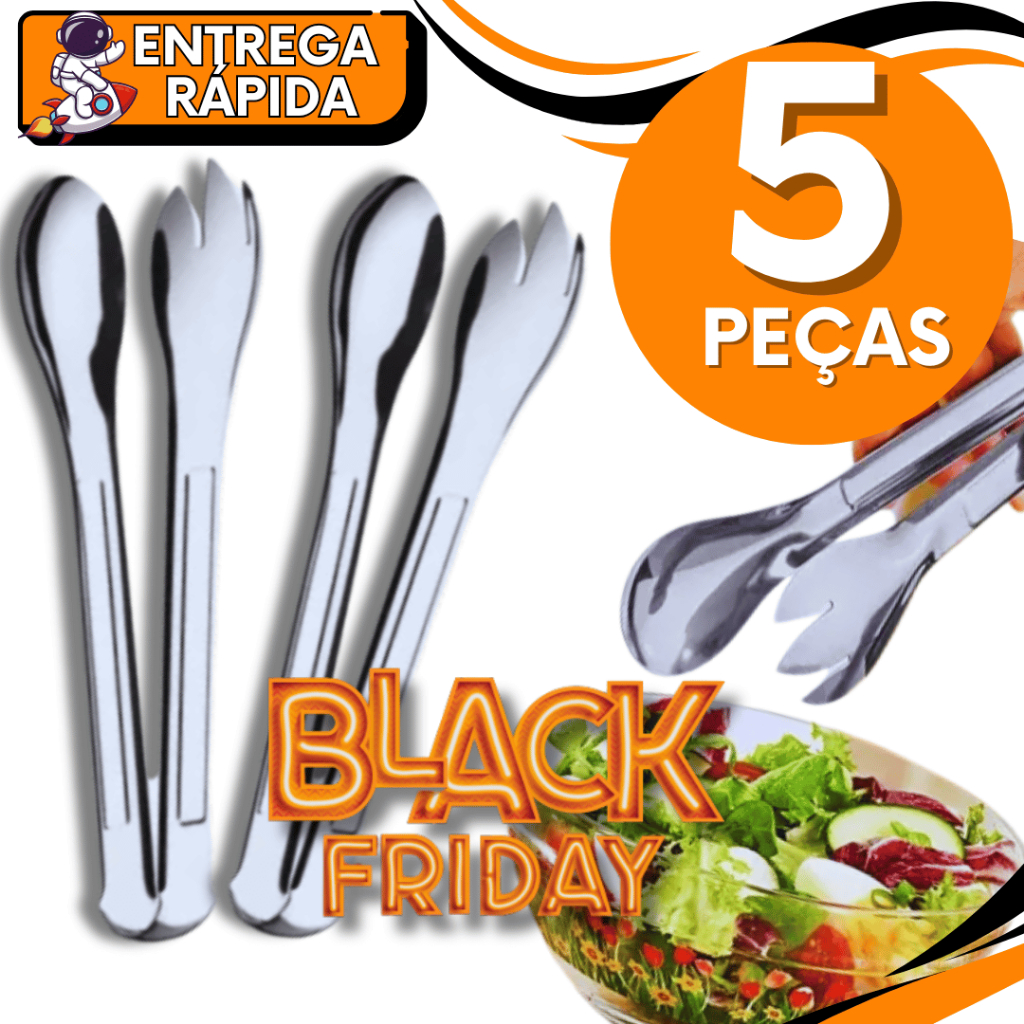 Kit 05 Pegador De Salada Multiuso Cabo Longo Em Aço Inox Linha Premium 20CM Variáveis Utilidades Salada Churrasco Gelo