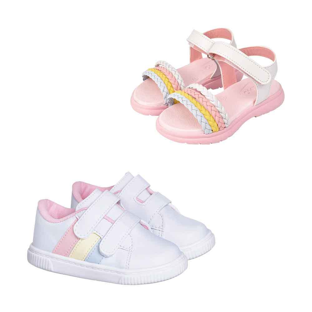 Kit 2 Pares Tênis Infantil Colorido Menina Sandália Trança Feminina