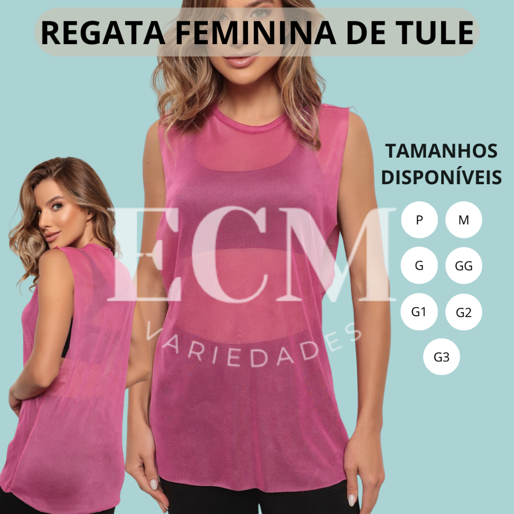 Regata Feminina Transparente de Tule Camiseta Blusa Academia Treino em Oferta na Shopee