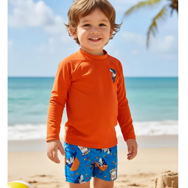 Conjunto Blusa Térmica Infantil UV50+ Sunga Forrada Menino Praia Piscina 1 a 10 anos em Oferta na Shopee