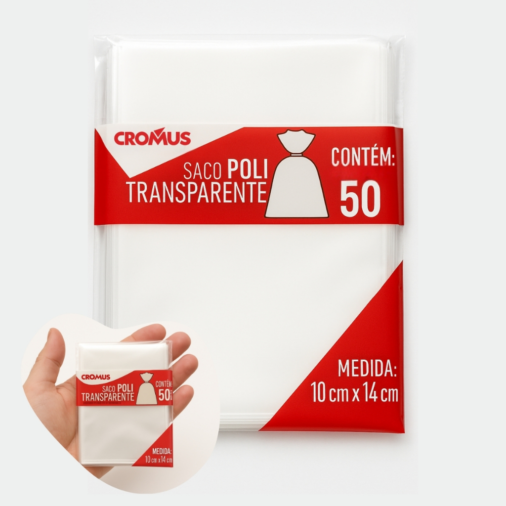 Saco Poli Transparente Liso Incolor Pequeno 10x14 cm – De 50 a 300 Unidades Cromus em Oferta na Shopee