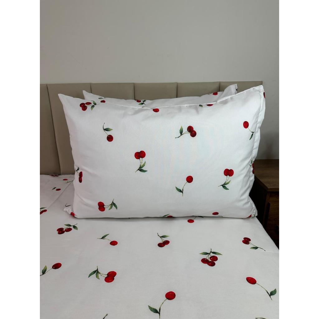 Par De Fronha Decoração Cereja C/ Zíper Algodão Kit 2 Peças 70x50 Estampado Percal 180 Fios