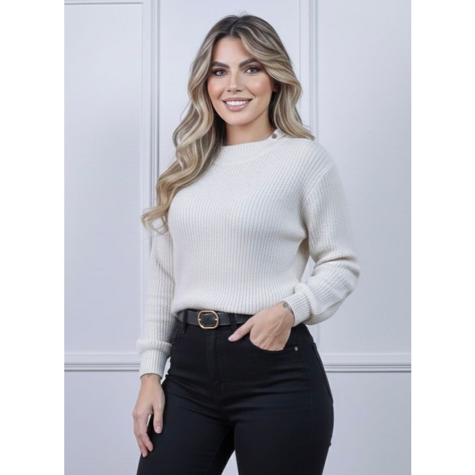 Blusa Trico Feminina Lisa Básica Emma Manga Longa Bufante Inverno em Oferta na Shopee
