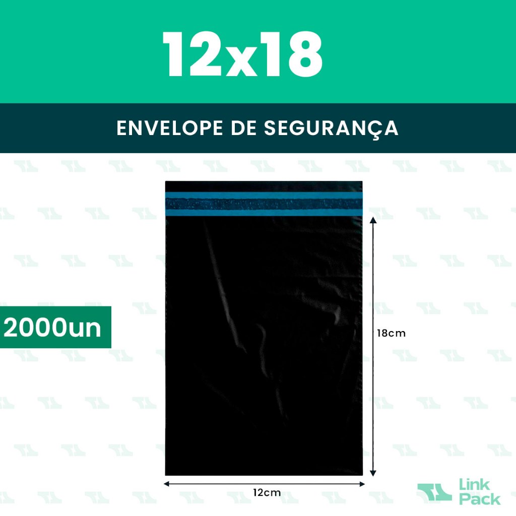 Kit Envelope de Segurança 12x18 Preto 2000 Unidades Saco Plástico Correios