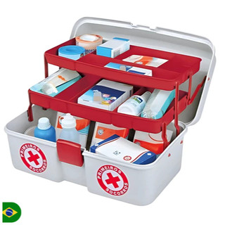 Maleta Primeiros Socorros CAIXA Organizadora De Medicamentos e Remédios C/ 2 Bandejas Kit Emêrgencia TOY